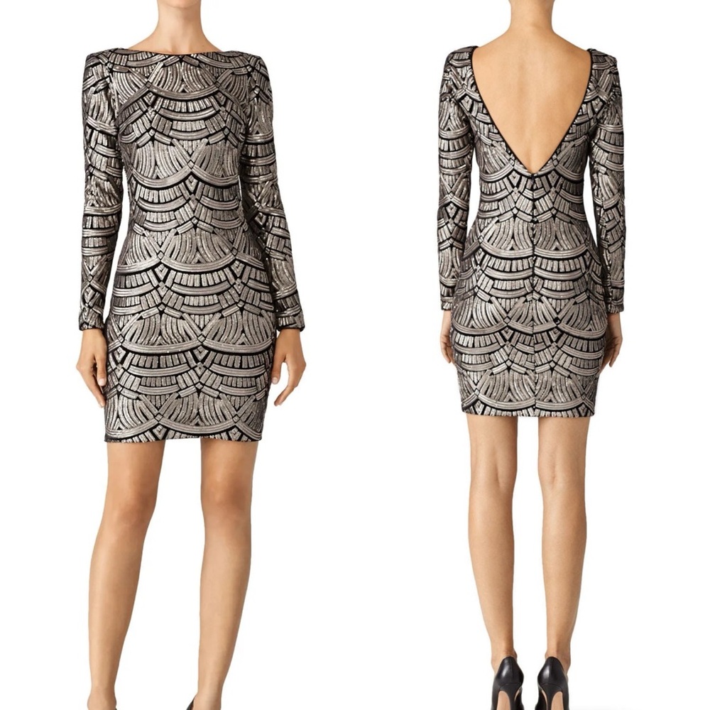 Dress the Population Black and Silver Long Sleeve Dress